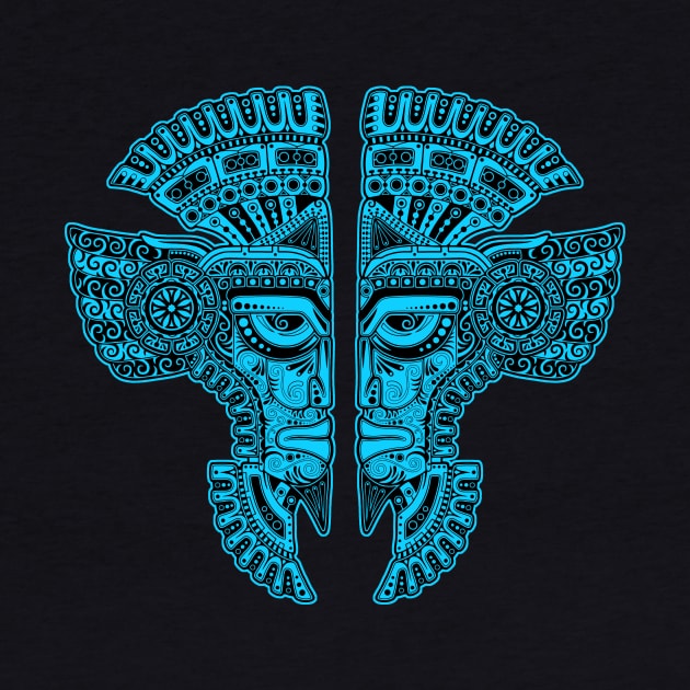 Blue and Black Mayan Twins Mask Illusion by jeffbartels